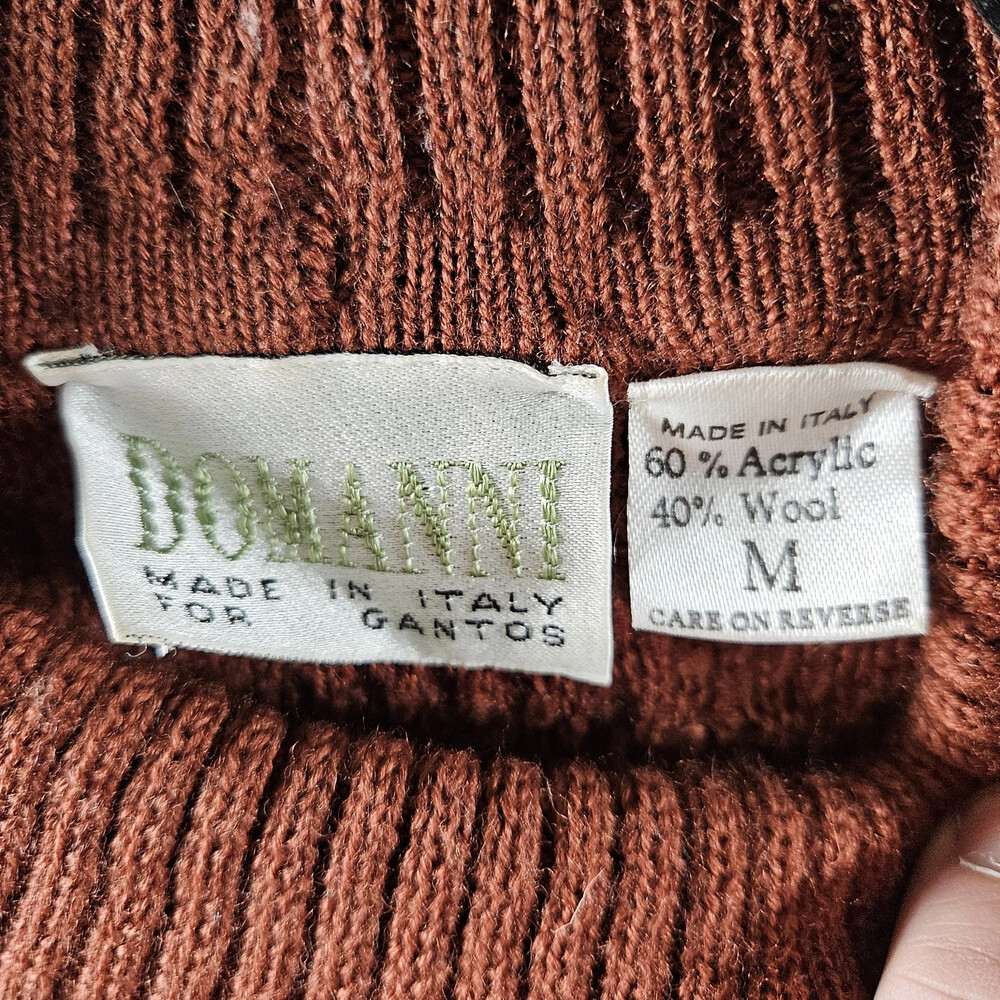 Domanini Vintage Pointelle Knit Pullover Rust Brown Women Medium Wool Blend - Picture 4 of 9